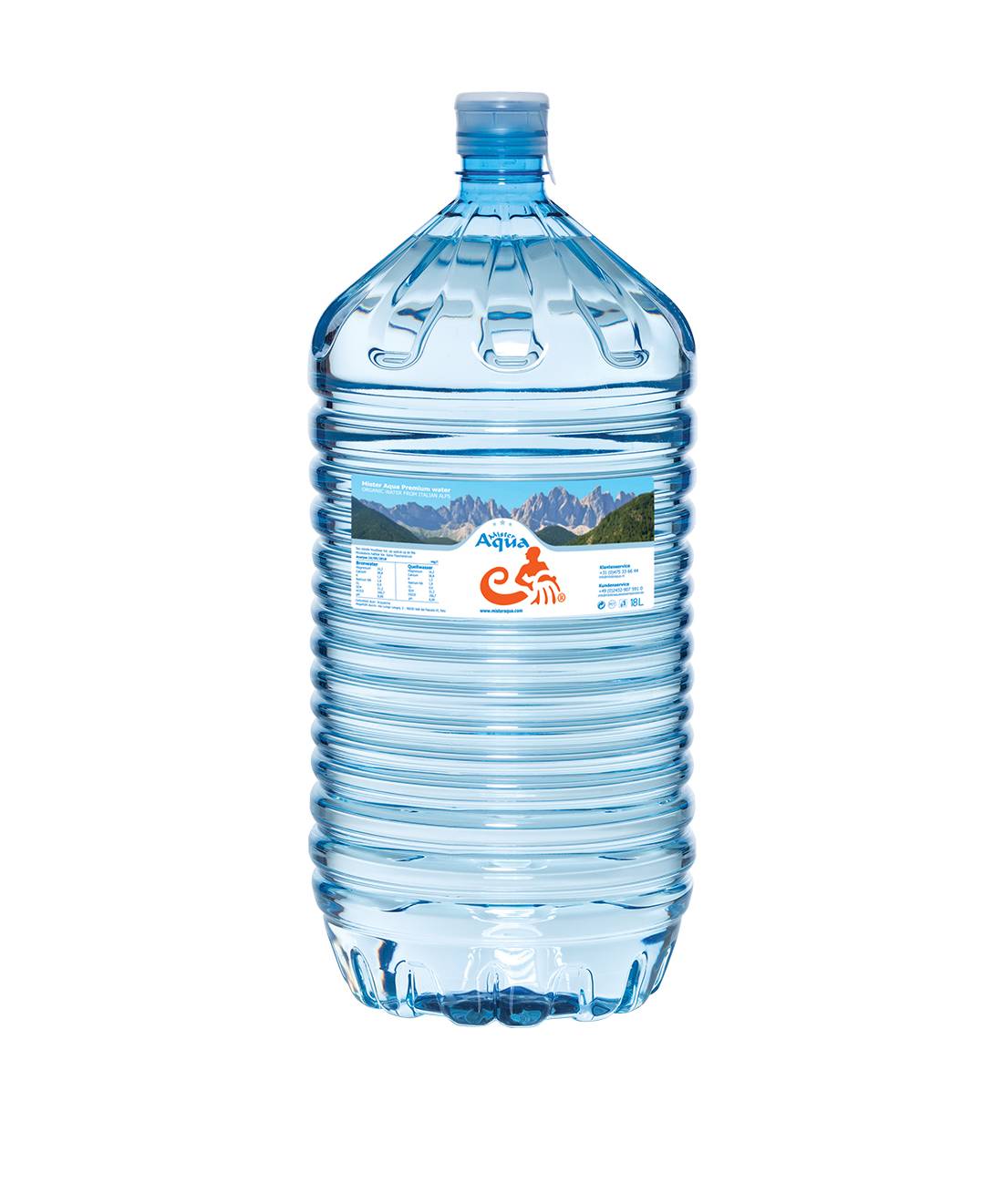 dronken Monteur Gezag Bronwater 18 liter One-way fles van Mister Aqua. Verfrissend en gezond.